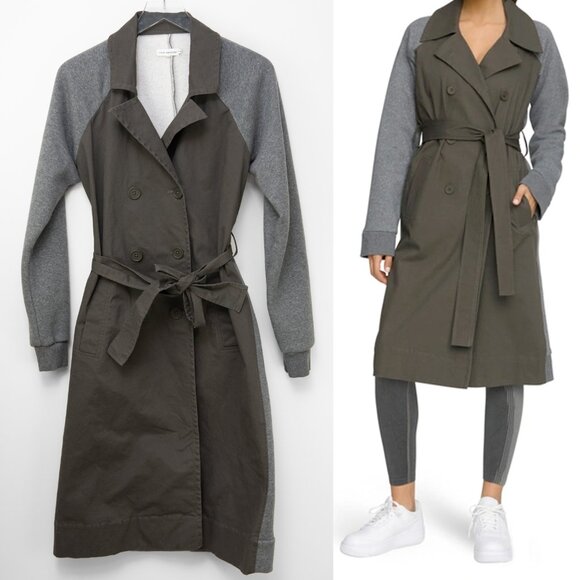 Good American Jackets & Blazers - Good American Trench Coat Jacket Two Tone Fleece Moss Green Gray Size 2 Medium